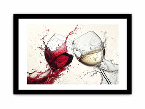 Dramatic red and white wine glass canvas art for dining room or home bar decor.