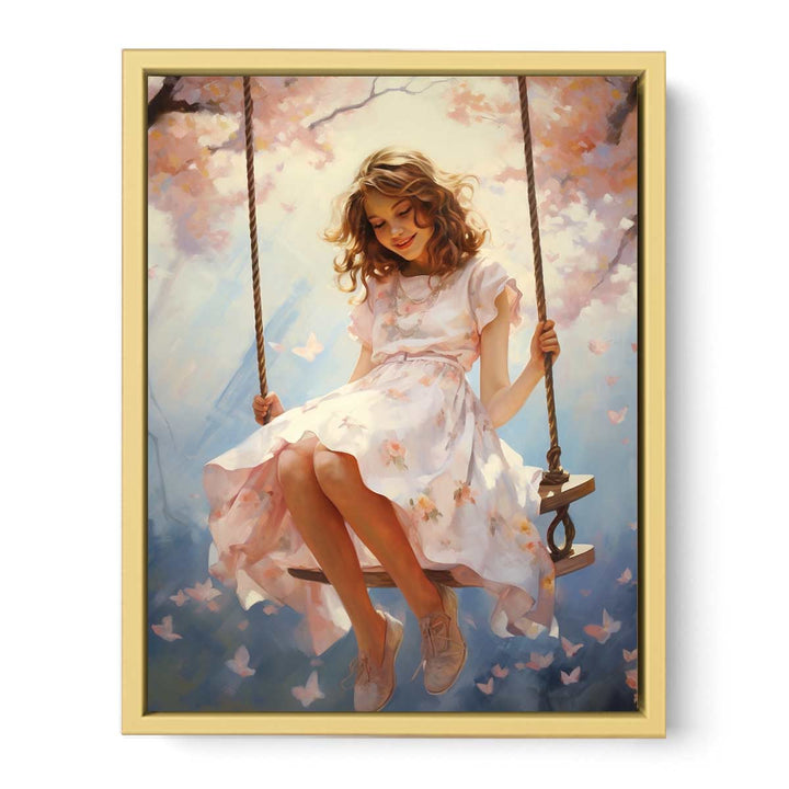 Beautiful Swinging Girl Painting framed Print