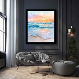 Pastel ocean wave watercolor canvas art for coastal bedroom or beach house decor.