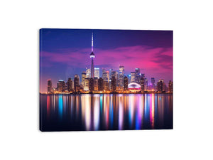 Violet City Lights Toronto skyline at twilight for modern home decor.