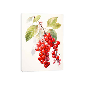 Watercolor red berry branch canvas art for kitchen decor.