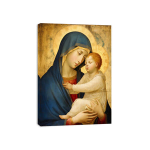 Mother Mary and Jesus religious canvas art for bedroom decor.