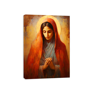 Virgin Mary prayer canvas art for bedroom decor.