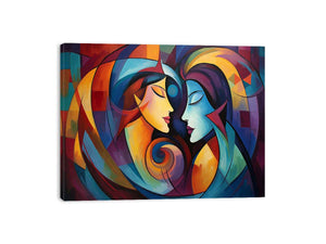 Colorful abstract couple canvas art for romantic bedroom or modern living room decor.