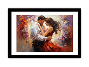 Romantic dancing couple canvas art with red dress for elegant bedroom decor.
