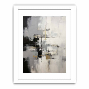 Gray and white abstract canvas art with gold accents for modern luxury living room decor.