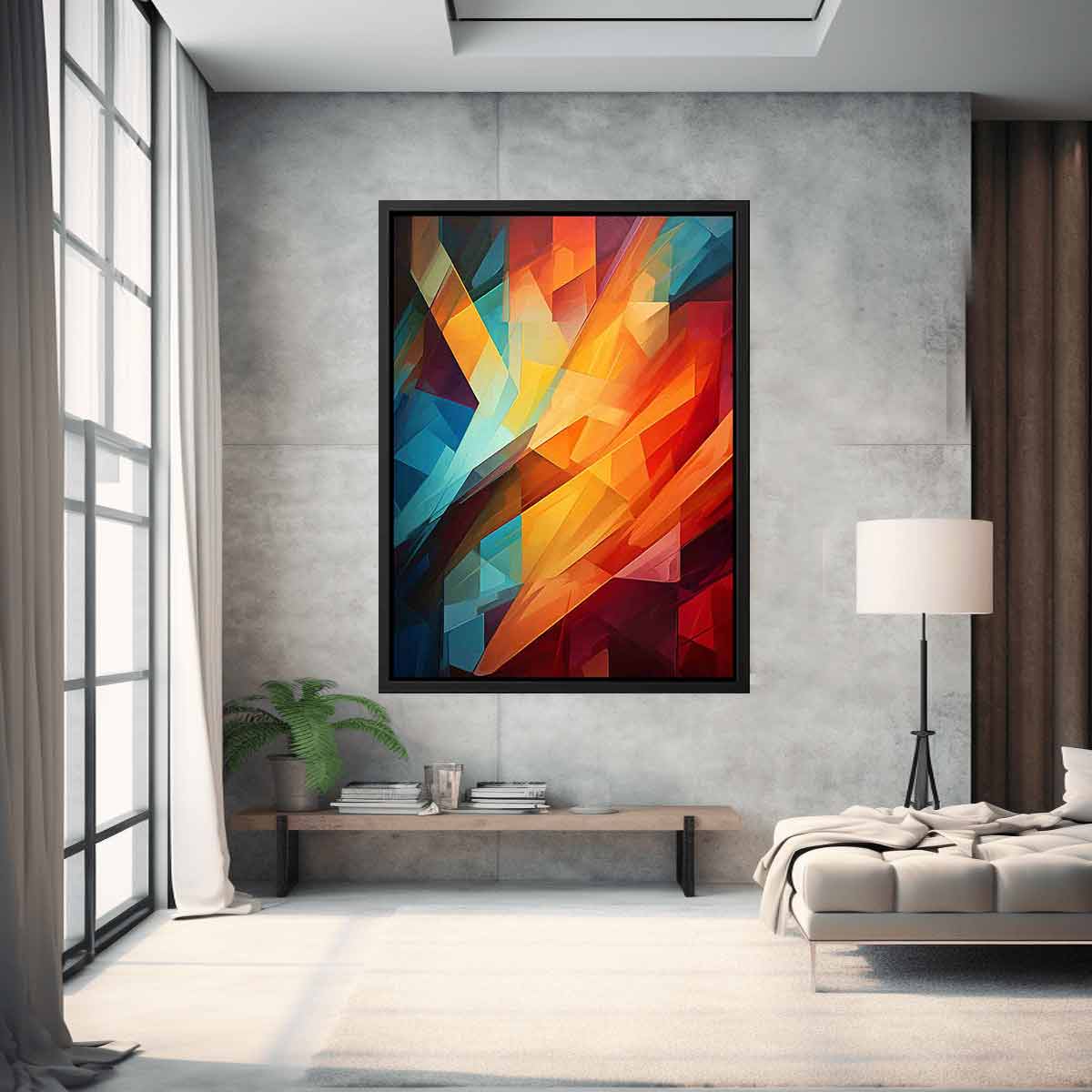 Gray and white abstract canvas art with gold accents for modern luxury living room decor.