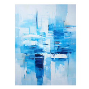 Blue and white abstract canvas art for serene bedroom, office, or coastal modern decor.