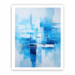 Blue and white abstract canvas art for serene bedroom, office, or coastal modern decor.