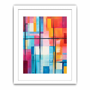 Colorful geometric abstract canvas art for bright modern office or living room decor.