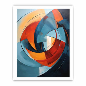Teal and orange circular abstract canvas art for modern living room statement decor.