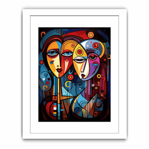 Bold abstract faces canvas art with vivid color for eclectic modern wall decor.