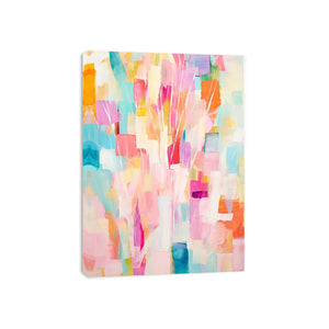 Pastel abstract floral canvas art with soft pink and aqua tones for bright home decor.