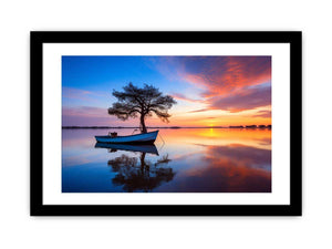 Quiet Horizon Boat sunset boat canvas for modern room decor.