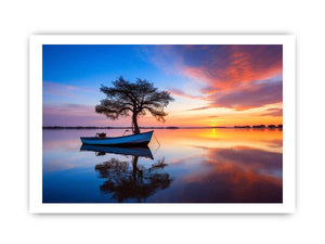 Quiet Horizon Boat sunset boat canvas for modern room decor.
