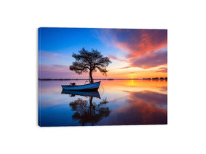 Quiet Horizon Boat sunset boat canvas for modern room decor.