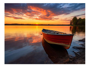 Calm Sea With Boat At Sunset