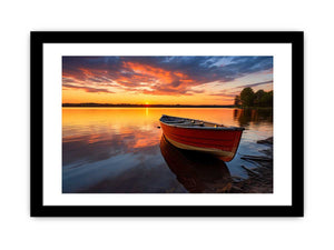Ember Lake Rowboat sunset boat canvas for modern room decor.