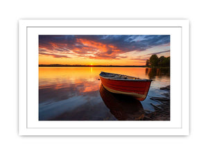 Ember Lake Rowboat sunset boat canvas for modern room decor.