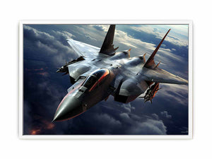 Dramatic fighter jet canvas art for modern office or man cave wall decor.