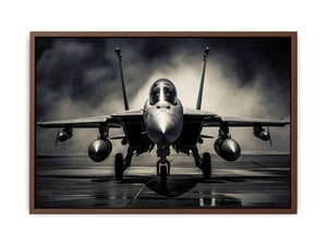 Moody front view fighter jet canvas art for industrial office or man cave decor.