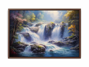 Cascade Light dramatic rocky waterfall painting for modern living room decor.