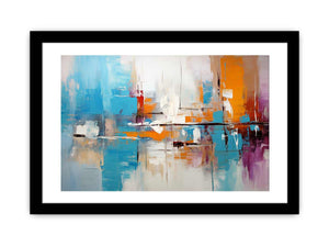 Urban Reflection bold teal orange abstract painting for modern living room decor.
