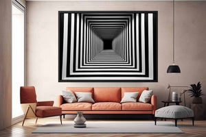 Infinite Contrast black and white optical illusion tunnel art for modern office decor.