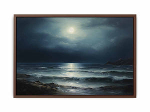 Midnight Coast dark moonlit ocean seascape painting for modern living room decor.