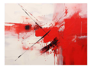 Scarlet Motion red black abstract action painting for modern living room decor.