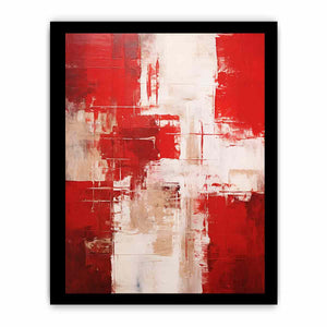 Crimson Structure vertical red neutral abstract painting for modern entryway decor.