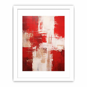 Crimson Structure vertical red neutral abstract painting for modern entryway decor.