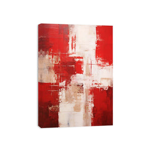 Crimson Structure vertical red neutral abstract painting for modern entryway decor.