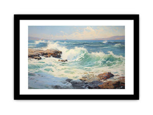 Coastal Surge sunlit sea wave oil painting for modern living room decor.