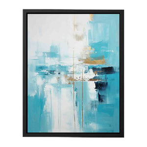 Aqua Balance vertical teal white abstract painting for modern bedroom decor.