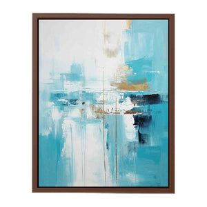 Aqua Balance vertical teal white abstract painting for modern bedroom decor.