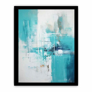 Teal abstract canvas art with urban lines for modern living room decor.