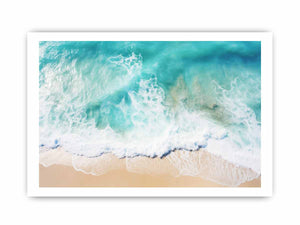 Aerial beach wave photography canvas for coastal living room decor.
