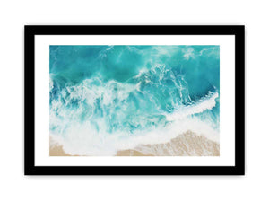 Aerial ocean wave canvas print for bright coastal living room decor.