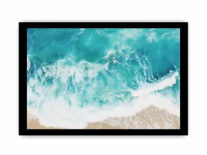 Aerial ocean wave canvas print for bright coastal living room decor.
