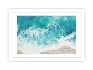 Aerial ocean wave canvas print for bright coastal living room decor.