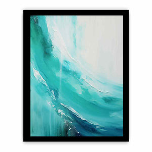Teal abstract coastal canvas art with fluid curves for modern bedroom decor.