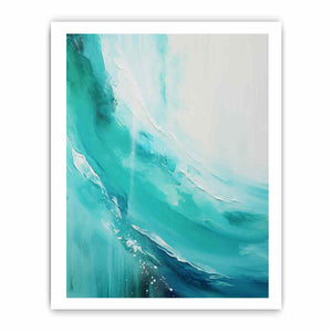 Teal abstract coastal canvas art with fluid curves for modern bedroom decor.