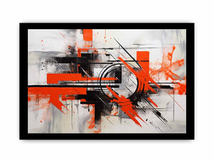 Red black geometric abstract canvas art for bold modern office decor.