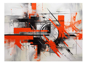 Red black geometric abstract canvas art for bold modern office decor.