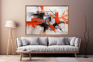 Red black geometric abstract canvas art for bold modern office decor.