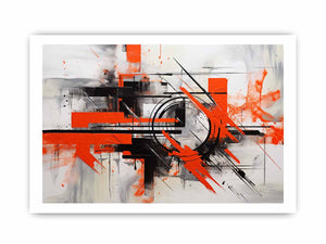 Red black geometric abstract canvas art for bold modern office decor.