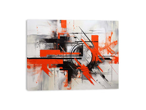 Red black geometric abstract canvas art for bold modern office decor.