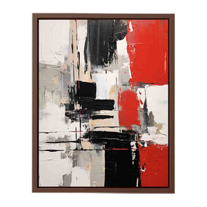 Red and black abstract canvas art for contemporary office wall decor.