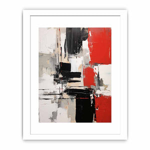 Red and black abstract canvas art for contemporary office wall decor.